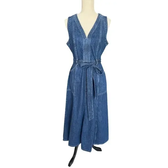 Sundance Poppy Denim Maxi Dress in Light Wash, size 8 Western Coastal Cowgirl - Picture 7 of 15